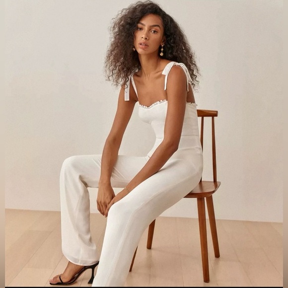 Reformation Pants - NEW Reformation Alfred Tie-Shoulder Wide-Leg Jumpsuit in Ivory Size 4